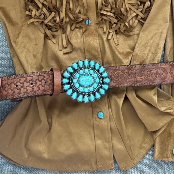 Cowgirl Belt Turquoise Concho Belt, Boho Western Belt, Vintage Style Oval New - Picture 1 of 4